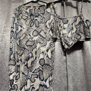 Fashion Nova Blue and Cream Snake Print Midi Dress